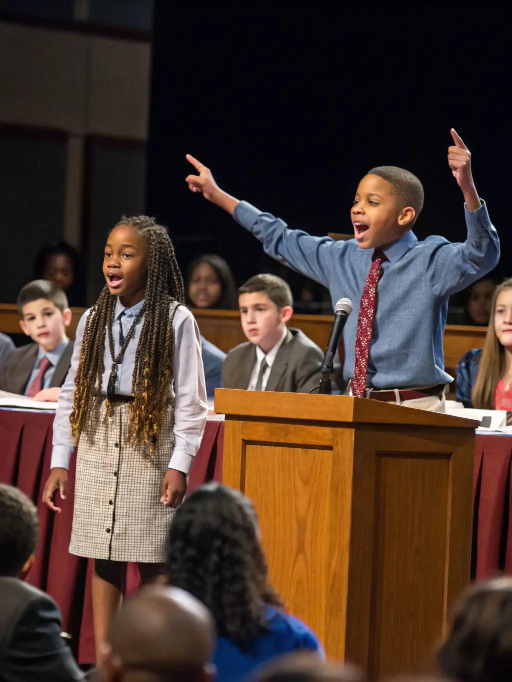 High school students participating in a debate in a classroom setting at Education For Learners, showcasing critical thinking and communication skills.